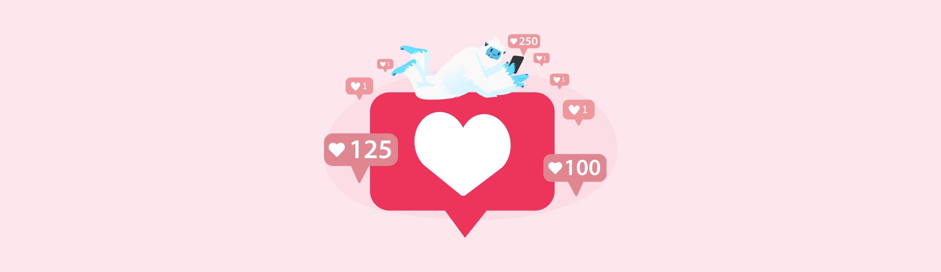 Illustration of Carl the yeti laying on a message icon surrounded by hearts.