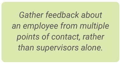 image with text - Gather feedback about an employee from multiple points of contact rather than just supervisors alone.