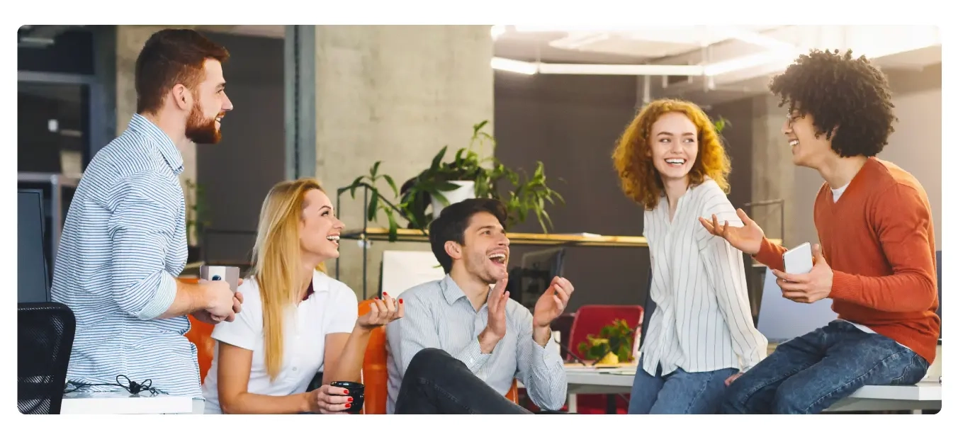 Image of employees happy to be at work.