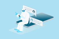 Illustration of Carl the yeti sitting on a phone and texting