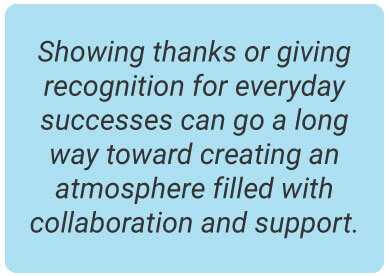 image with text - Showing thanks or giving recognition for everyday successes can go a long way toward creating an atmosphere filled with collaboration and support.