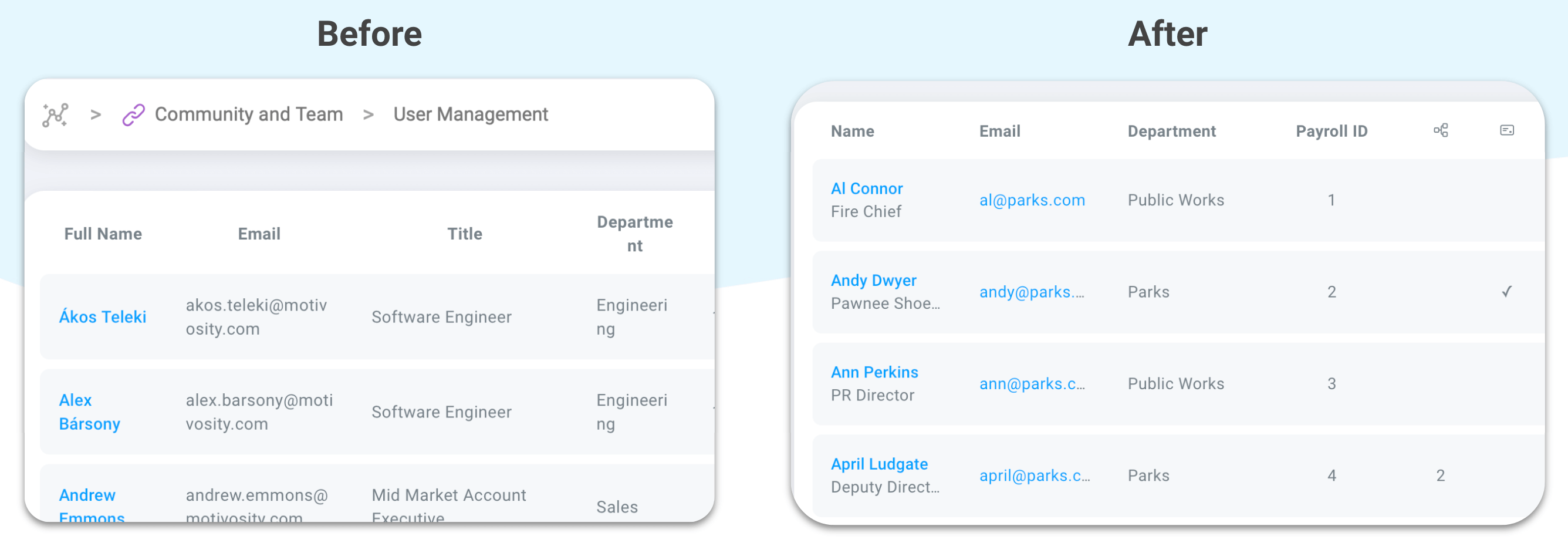 Image of the old insights reports dashboard comparing it to the new table layout.