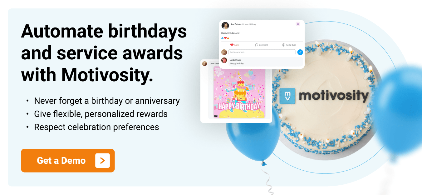 Image of how companies can celebrate birthdays, not just hold office birthday parties, with Motivosity.
