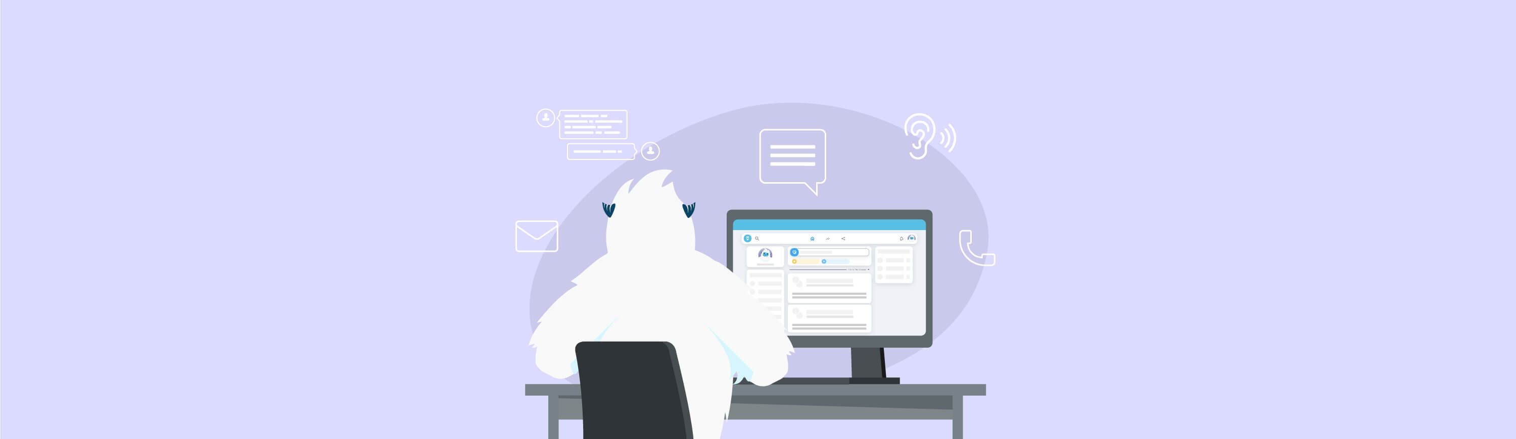 Illustration of Carl the Yeti working on a computer.