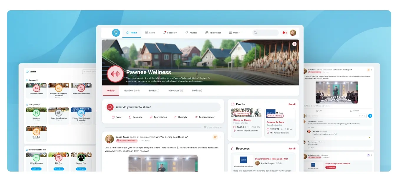 Image of features in Motivosity that help connect employees and build company culture.