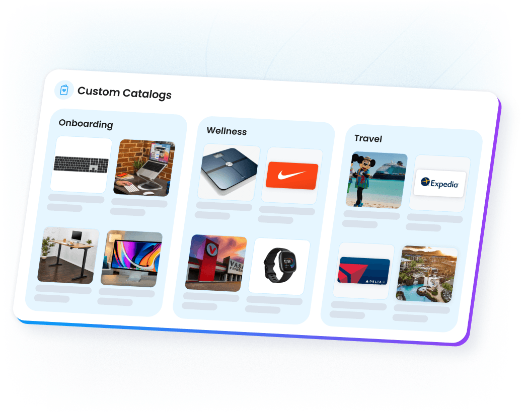 Custom catalogs in Motivosity for creating curated employee reward redemption experiences and personalized gifting.