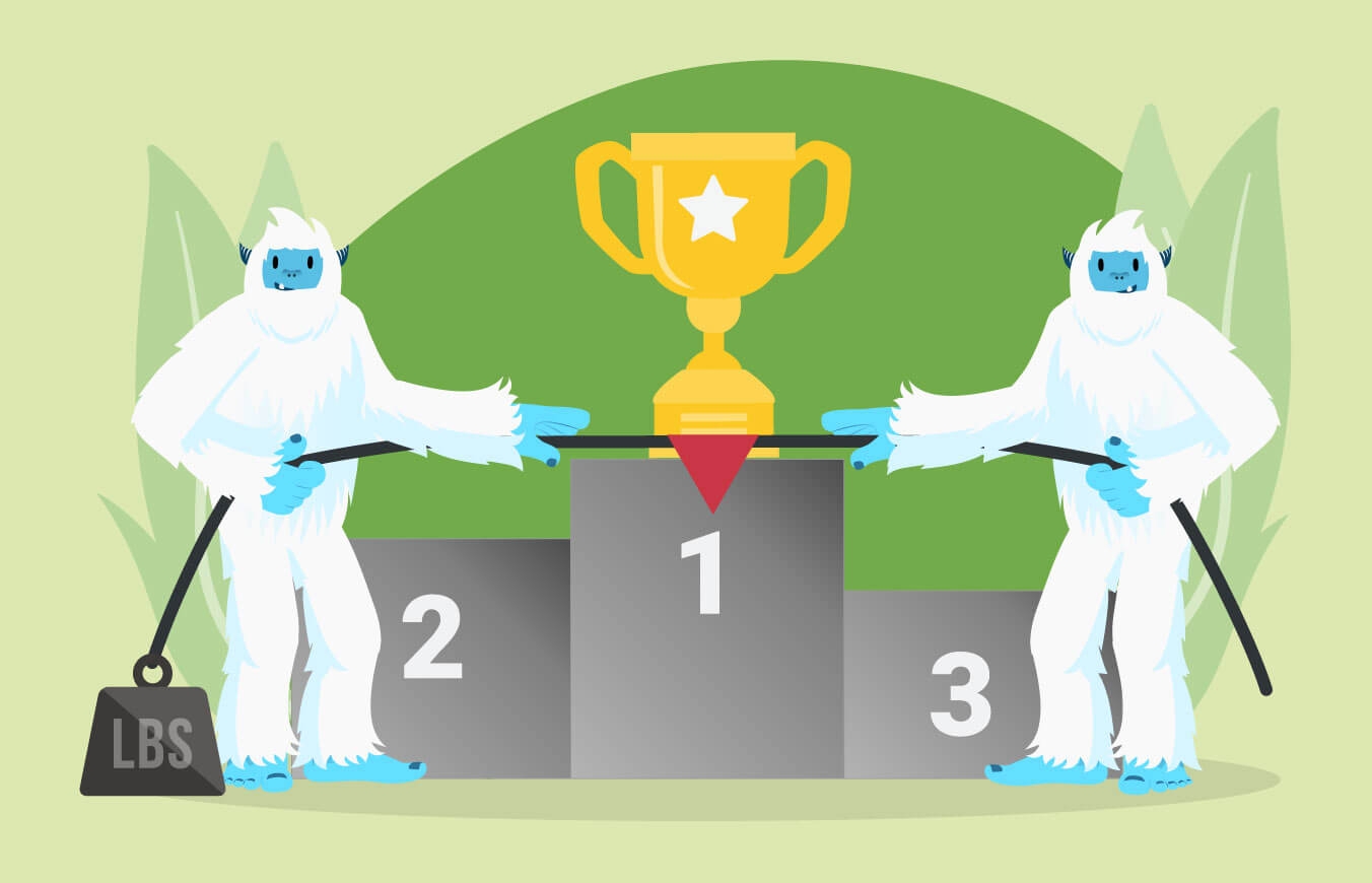 Illustration of Carl the yeti standing next to a 1st, 2nd, and 3rd, platform with a trophy.
