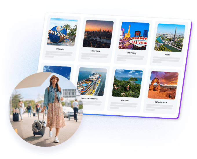 Travel experiences available for redemption in the Motivosity storefront, including trips, getaways, and premium adventures.