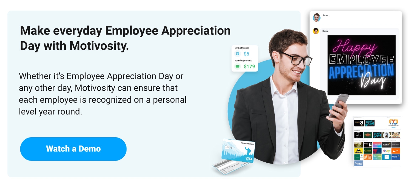 Image of an employee being wished a happy employee appreciation day in Motivosity.