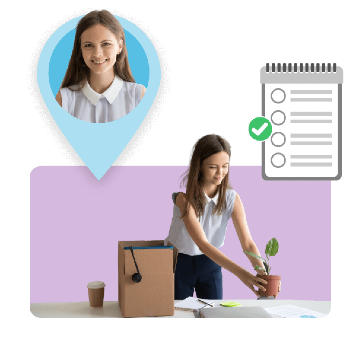 Woman packing up her old workspace.