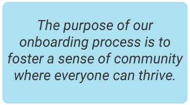 image with text - The purpose of our onboarding process is to foster a sense of community where everyone can thrive.