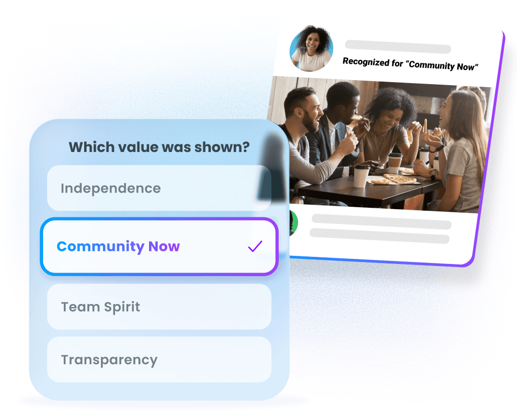 Employee recognition in Motivosity tied to company values to strengthen culture and reinforce positive behaviors.