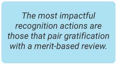 image with text - The most impactful recognition actions are those that pair gratification with a merit-based review.