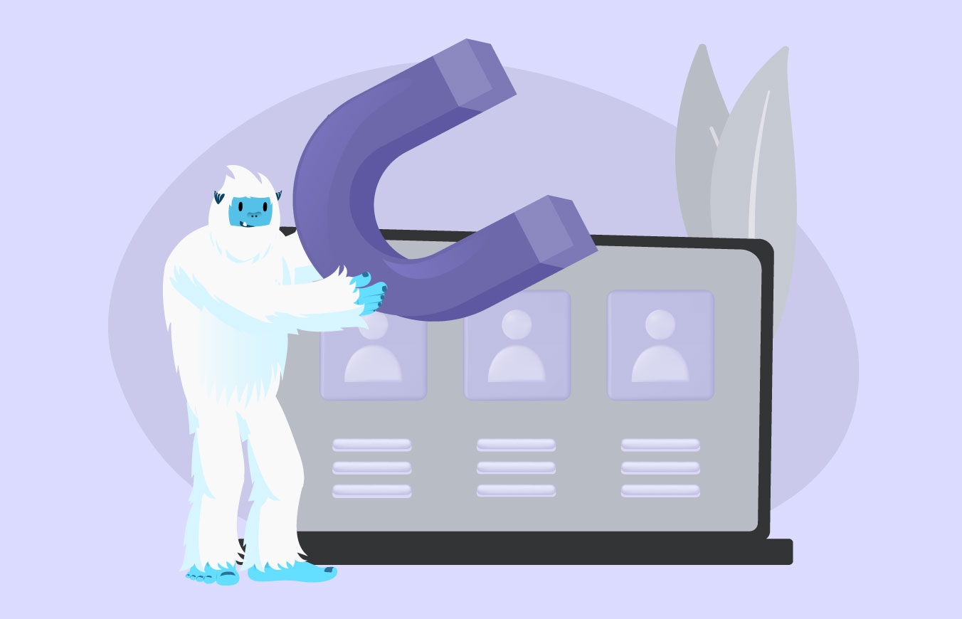 Illustration of Carl the yeti holding a giant magnet representing workplace retention.
