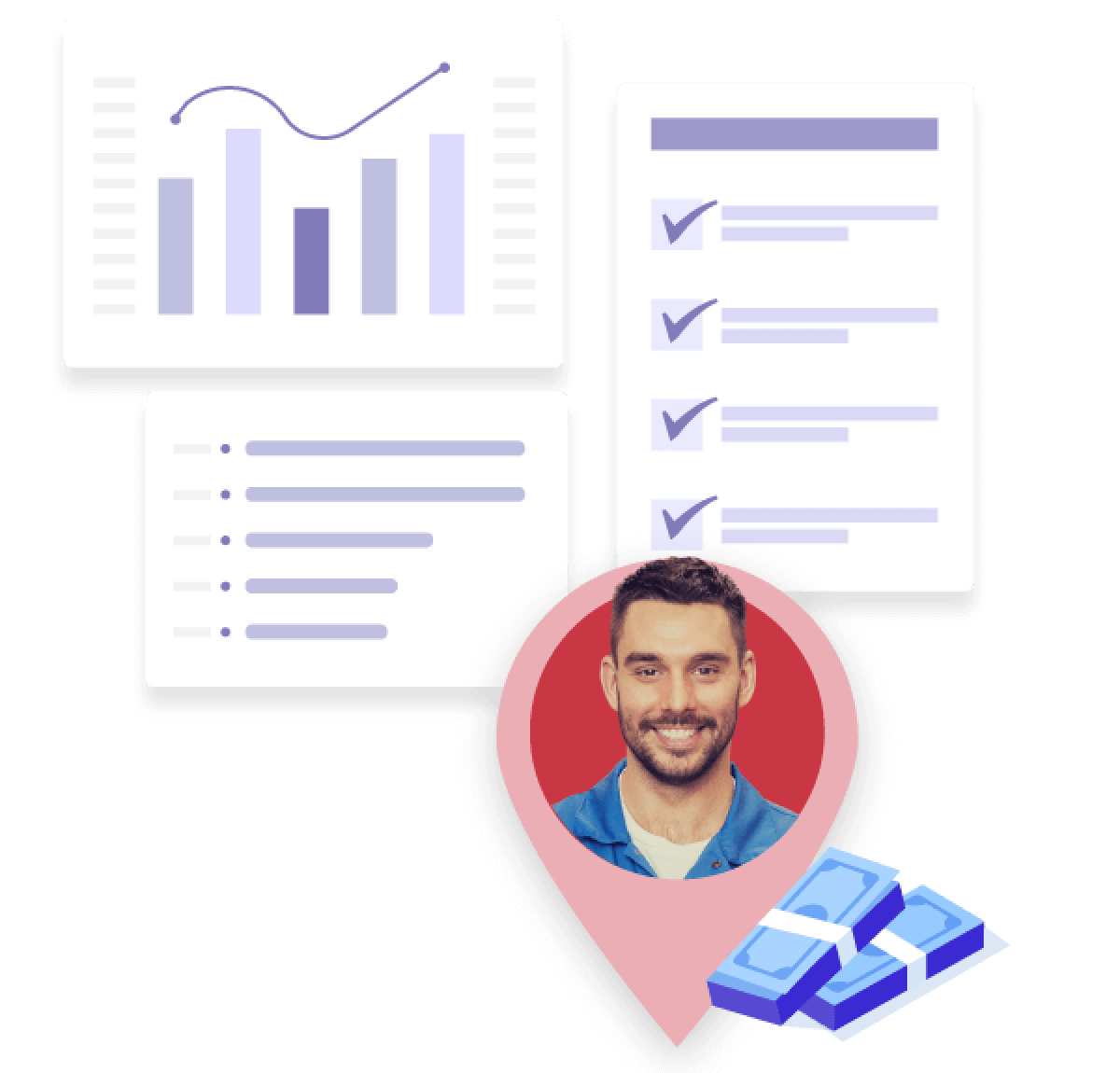 Illustration of graphs trending upwards.