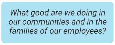 image with text - What good are we doing in our communities and in the families of our employees.