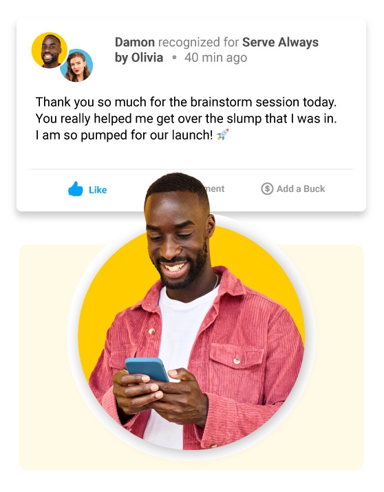 Image of an employee being appreciated in Motivosity, an employee recognition program.
