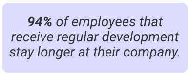 image with text - 94% of employees that receive regular development stay longer at their company.