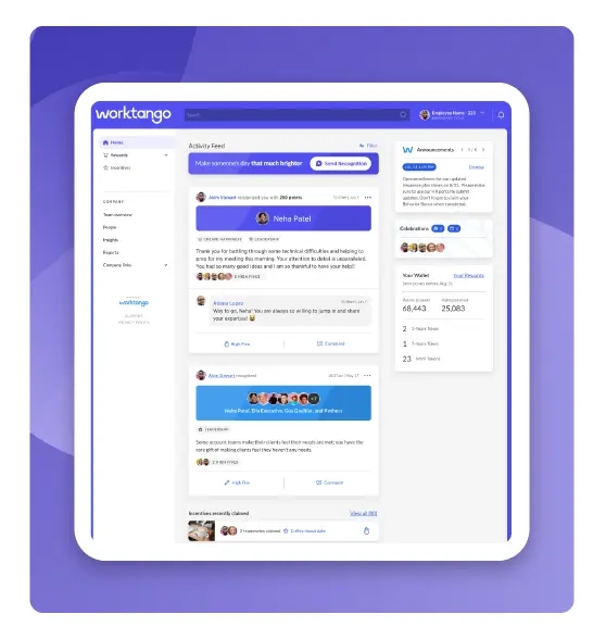 Image of WorkTango recognition feed.