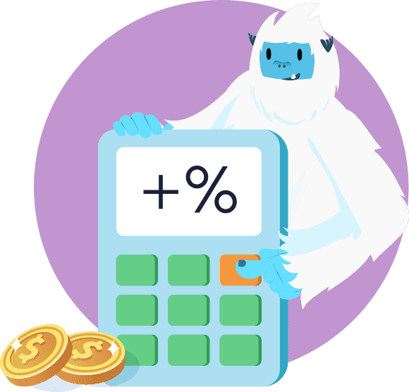 Illustration of Carl the Yeti holding a calculator