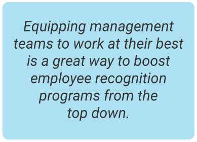 image with text - Equipping management teams to work at their best is a great way to boost employee recognition programs from the top down. Use collaborative agendas and summary reports to better educate your greatest secret weapons (i.e. managers), incorporating feedback coaching into one-on-one communication sessions.