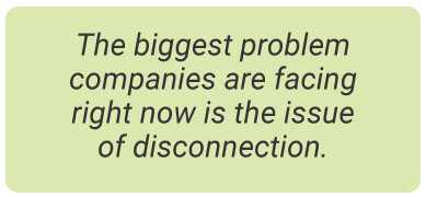 image with text - The biggest problem companies are facing right now is the issue of disconnection.