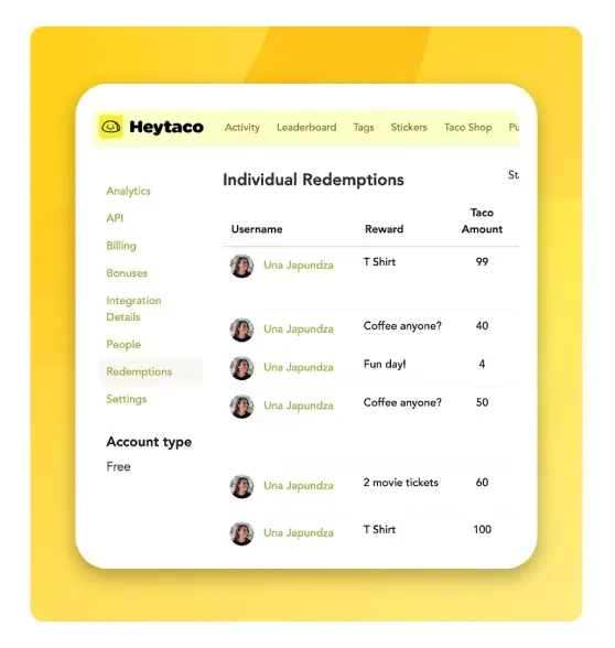 Image of HeyTaco employee recognition.