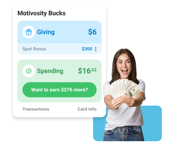 Image of the giving and spending balance in Motivosity for rewards that encourage employee performance.