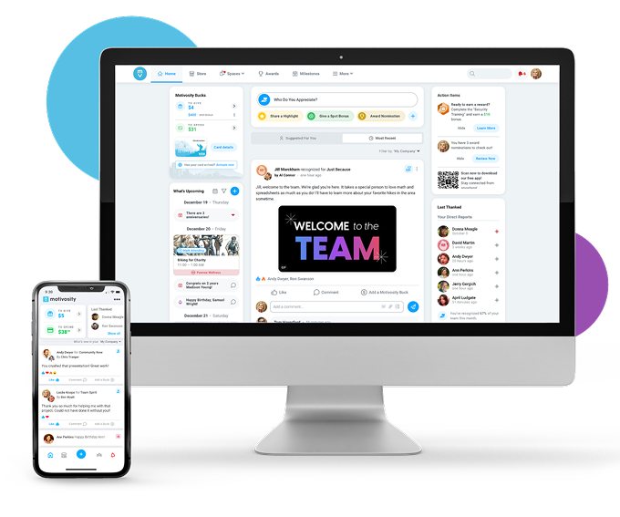 Image of a peer to peer recognition program in Motivosity to give employee recognition and employee rewards.